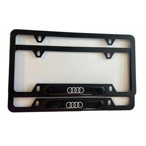 AUDI Set of Two (2)License Plate Frame W/ Rings Logo AND 4 Tire Valve Ring Logo